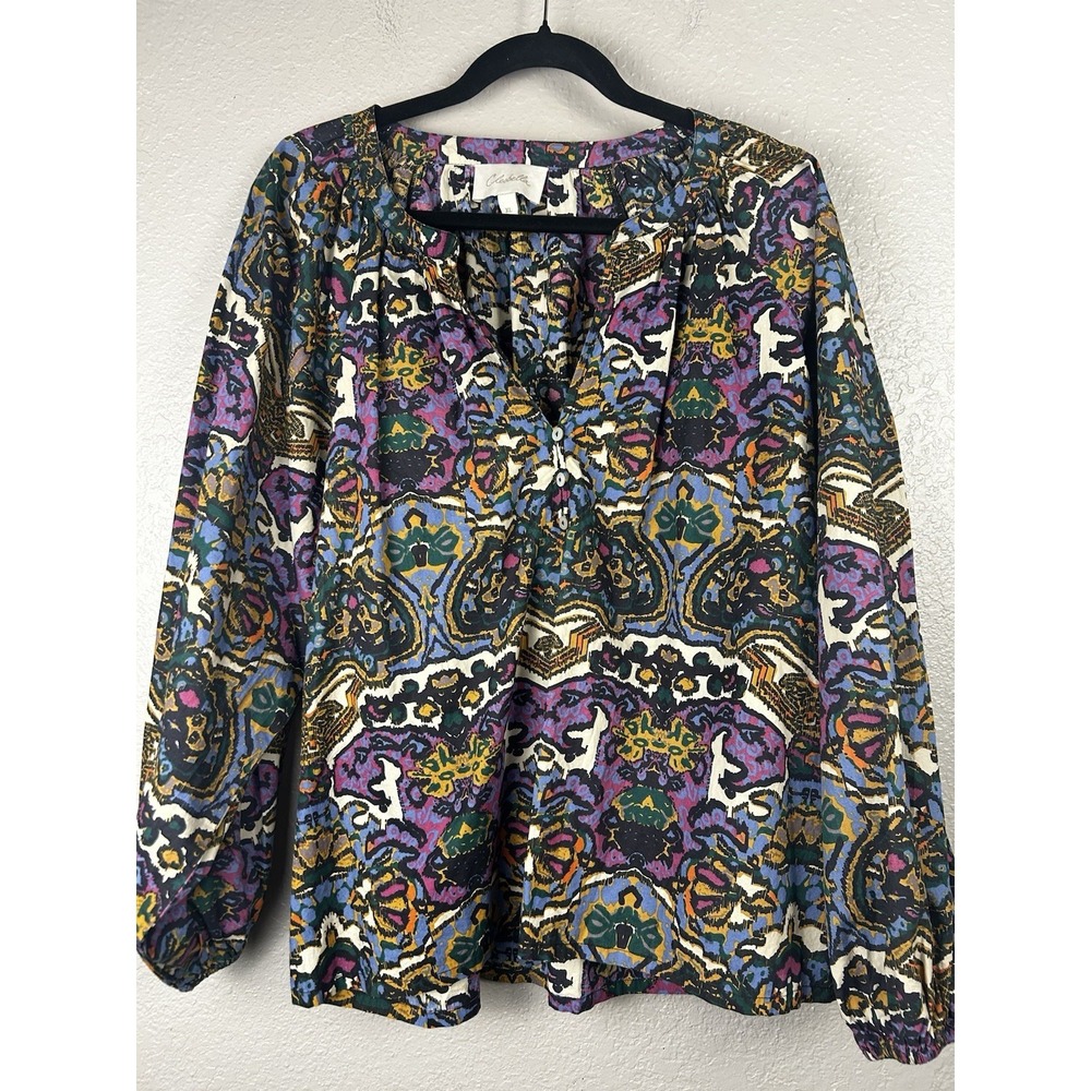 Cleobella Felicia Blouse In Mosaic Ikat Long Puff Sleeve Boho Colorful Size XL - Picture 2 of 11